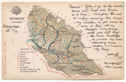 1908 Máramaros vármegye térképe. Kiadja Károlyi Gy. / Map of Maramures county (EK)