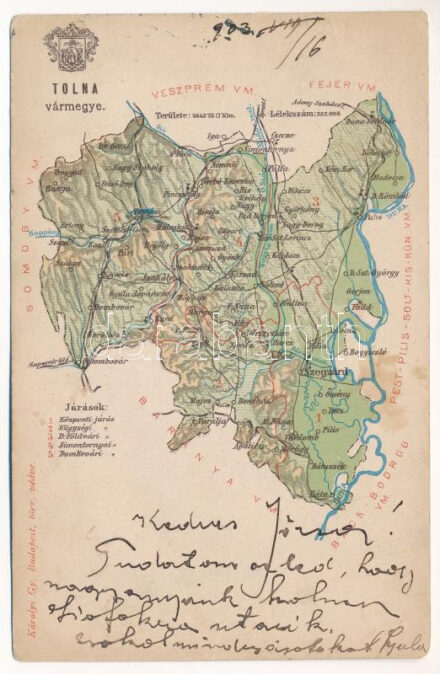 1903 Tolna vármegye térképe. Kiadja Károlyi Gy. / Map of Tolna county (EB)