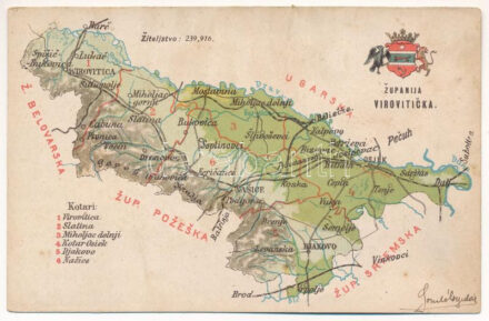 Verőce vármegye térképe / Zupanija Viroviticka / Map of Verőce County (ázott / wet damage)