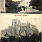 Beckó, Beczkó, Beckov; Evangélikus templom és paplak, vár / hrad / Lutheran church and rectory, castle