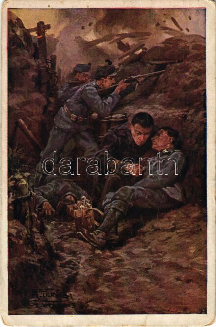 1918 Feldkurat Emil Boscarelli erteilt |ahrend des Kampfes der Landesschützen vom Trientner Regiment, selbts schon schwer verwundet, einem sterbenden Soldaten, nachdem er ihm Samariterdienste geleistet hatte, den letzten geistlichen Zuspruch. Aus