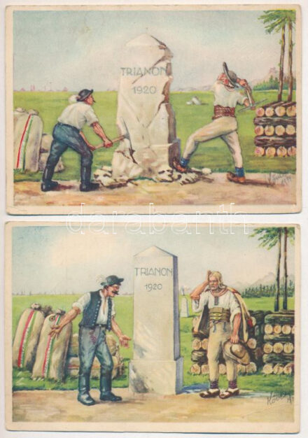 2 db RÉGI magyar irredenta propaganda képeslap Köves szignóval / 2 pre-1945 Hungarian propaganda art postcards signed by Köves