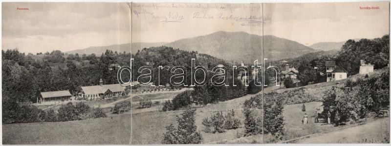 1909 Szováta-fürdő, Baile Sovata; Schuster Emil kiadása 113-1909. - 3-részes kinyitható panorámalap / 3-tiled folding panoramacard (r)