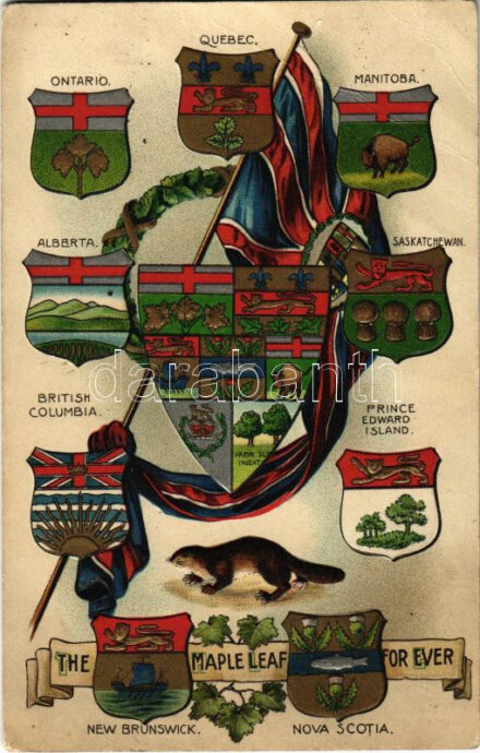 'The Maple Leaf For Ever' Canada. Canadian flag, coats of arms of the provinces. B.B. London Series No. 1290. Emb. litho (EB)