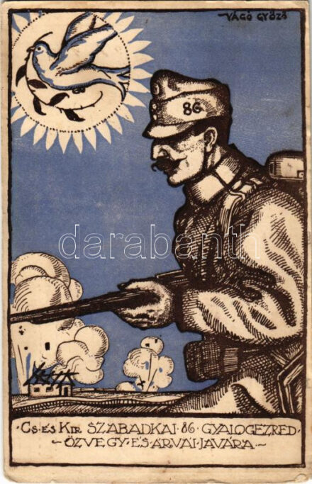 1917 Cs. és kir. Szabadkai 86. gyalogezred özvegy és árvái javára. Tábori levelezőlap / K.u.k. Feldpostkarte / WWI Austro-Hungarian military charity art s: Vágó Győző (EK)