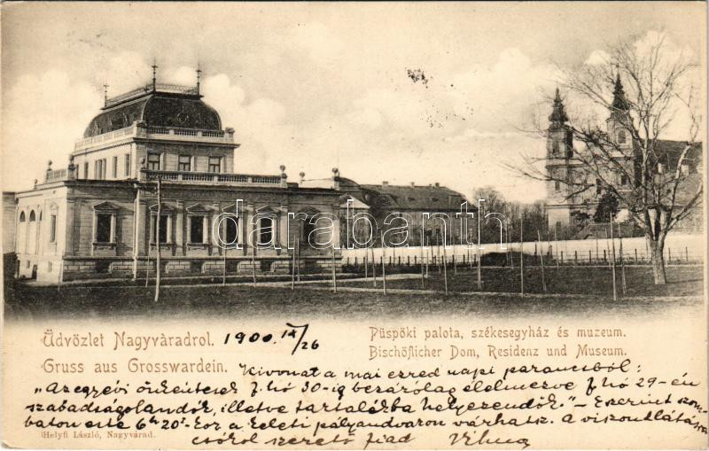 1900 Nagyvárad, Oradea; Püspöki palota, székesegyház, múzeum. Helyfi László kiadása /bishop's palace, museum, cathedral