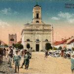 Poprád (Magas-Tátra, Vysoké Tatry), Fő tér, piac, csonkatorony, templom / main square, market, church (fl)