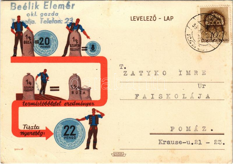 1939 Szuperfoszfát a magyar föld műtrágyája. Klösz / Hungarian fertilizer advertisement s: Gebhardt (fa)