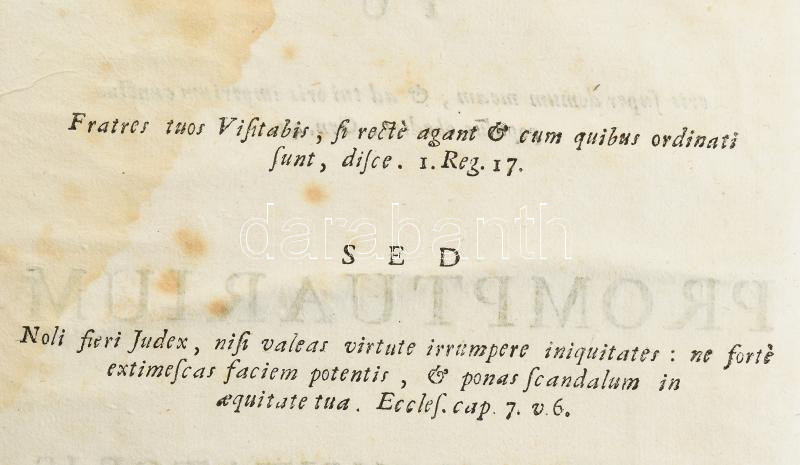 Jankovich József:: Promptuarium commissarii visitatoris ex sacris scripturis, ss. patribus, optimis quibusque religionis nostrae authoribus studiose collectum, bullisque pontificiis, sacrorum canonum mandatis, Ravennae, 1742. Superiorum permissu. - Image 4