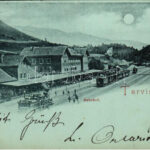 1899 (Vorläufer) Tarvisio, Tarvis; Bahnhof am Nacht / railway station at night, locomotive, train