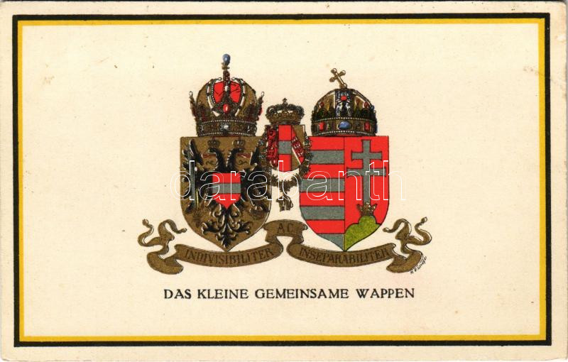 Indivisibiliter AC Inseparabiliter / Das kleine Gemeinsame Wappen / Osztrák-magyar közös kis címer / The small common coat of arms. Viribus Unitis. Offizielle Karte für Rotes Kreuz, Kriegsfürsorgeamt Kriegshilfsbüro Nr. 287. s: Ströbl (EK)