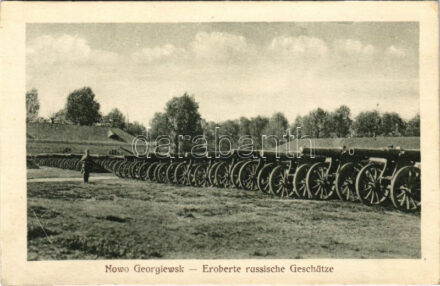 Novogeorgievsk, Nowo Georgiewsk (Modlin); Eroberte russische Geschütze. Nr. 62. Kunstanstalt Jos. Drotleff Hermannstadt. Aufnahme von Oberoffizial Niedermaier / Első világháborús zsákmányolt orosz ágyúk / WWI K.u.k. military, captured