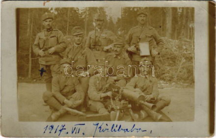 1917 Carlibaba, Kirlibaba, Radnalajosfalva (Bukovina, Bucovina); Osztrák-magyar katonák gépfegyverrel a román fronton / WWI K.u.k. military on the Romanian front, soldiers with machine gun. photo + 'M. Kir. 40. honvéd gyalog hadosztály' (EK)