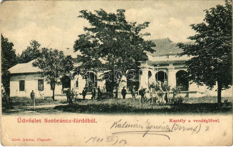 1901 Szobránc-gyógyfürdő, Kúpele Sobrance; kastély a vendéglővel. Klein Ignác kiadása / castle with restaurant (fa)