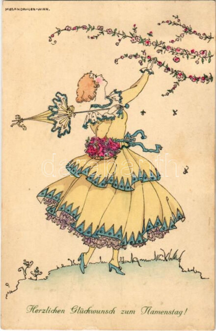 Herzlichen Glückwunsch zum Namenstag! / Viennese Art Nouveau. M. Munk Wien Nr. 1132a. s: Mela Koehler (fl)