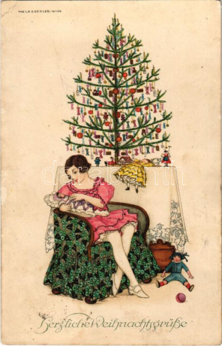 1921 Herzliche Weihnachtsgrüsse / Viennese Art Nouveau. M. Munk Wien Nr. 1037. s: Mela Koehler (r)