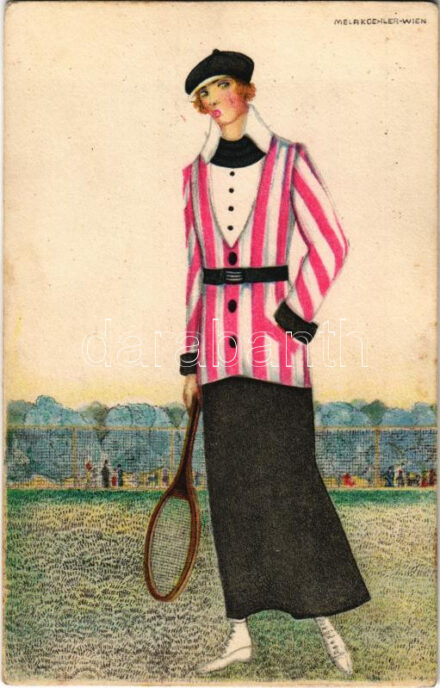 1918 Viennese Art Nouveau / Tennis Mode. B.K.W.I. 187-4. s: Mela Koehler (r)
