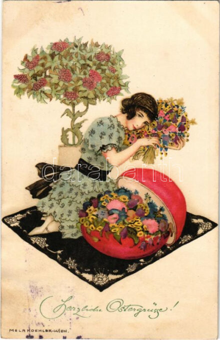 1920 Viennese Art Nouveau / Herzliche Ostergrüsse! M. Munk Wien Nr. 1052. s: Mela Koehler (r)