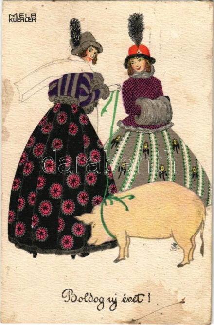 1917 Viennese Art Nouveau / Boldog új évet! B.K.W.I. 3090-4. s: Mela Koehler (r)