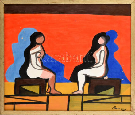Barcsay jelzéssel: Ülő alakok. Olaj, farost. Sérült. Fakeretben. 38x45 cm