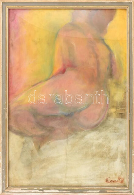 Emőd jelzéssel: Női akt. Vegyes technika, papír. Kissé sérült. Üvegezett, sérült fakeretben. 64x45 cm