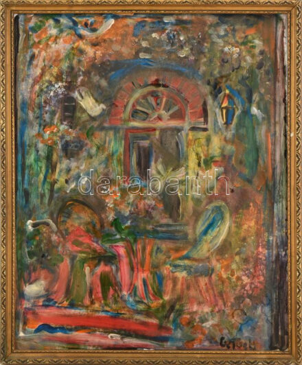 Gergely jelzéssel: Színes kép. Olaj, karton. Dekoratív, sérült fakeretben. 49x39 cm