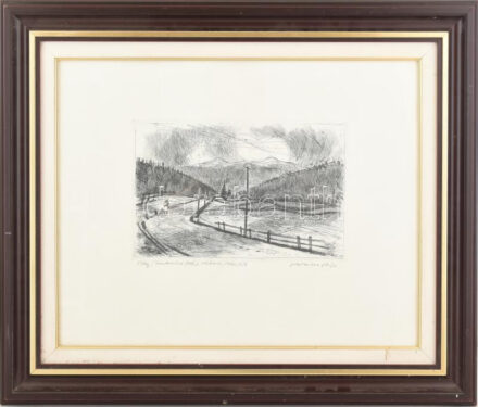 Luzsicza Lajos (1920-2005): Völgy (Certovica felé, Tátra). Rézkarc, papír. Jelzett, számozott (5/5). 19x29 cm. Üvegezett fakeretben.