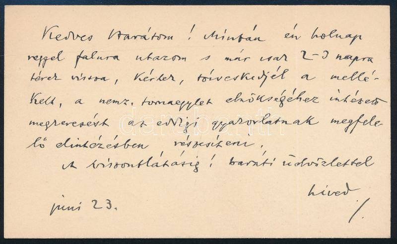 Berzeviczy Albert (1853-1936) politikus, történetíró, egykori miniszter, a Magyar Tudományos Akadémia elnöke (1905-1936) autográf sorai névjegykártyáján - Image 2
