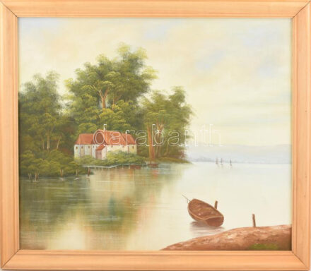 A. Wiener jelzéssel: Távolban a vitorlások. Olaj, vászon. 58x69 cm. Fakeretben.