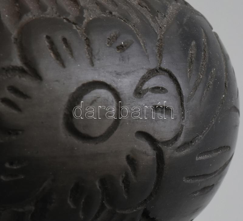Fekete kerámia díszváza, jelzés nélkül, kopásokkal, d: 15,5 cm, m: 8 cm - Image 2