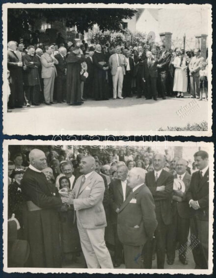 cca 1936 Zalaegerszegi ünnepség fotói, 2 db fotólap (Serényi Fotó Zalaegerszeg), rajta Czobor Mátyás (1875-1957) polgármester (1918-1936), Pehm/ Mindszenty József (1892-1975) pápai prelátus, későbbi veszprémi püspök, majd