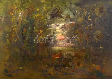 Csergezán jelzéssel: Vad az erdőben. Olaj, farost. 50x70 cm.