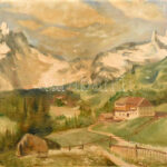 Katona Nándor jelzéssel: Hegyvidéki táj. Olaj, vászon, faroston. Sérült. 59x79 cm.
