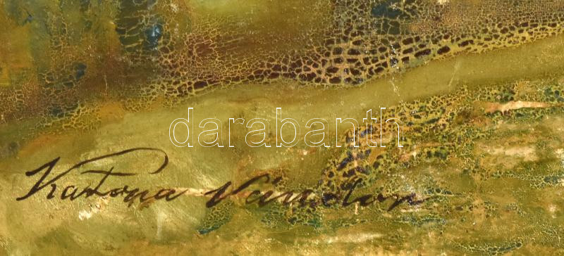 Katona Nándor jelzéssel: Hegyvidéki táj. Olaj, vászon, faroston. Sérült. 59x79 cm. - Image 2
