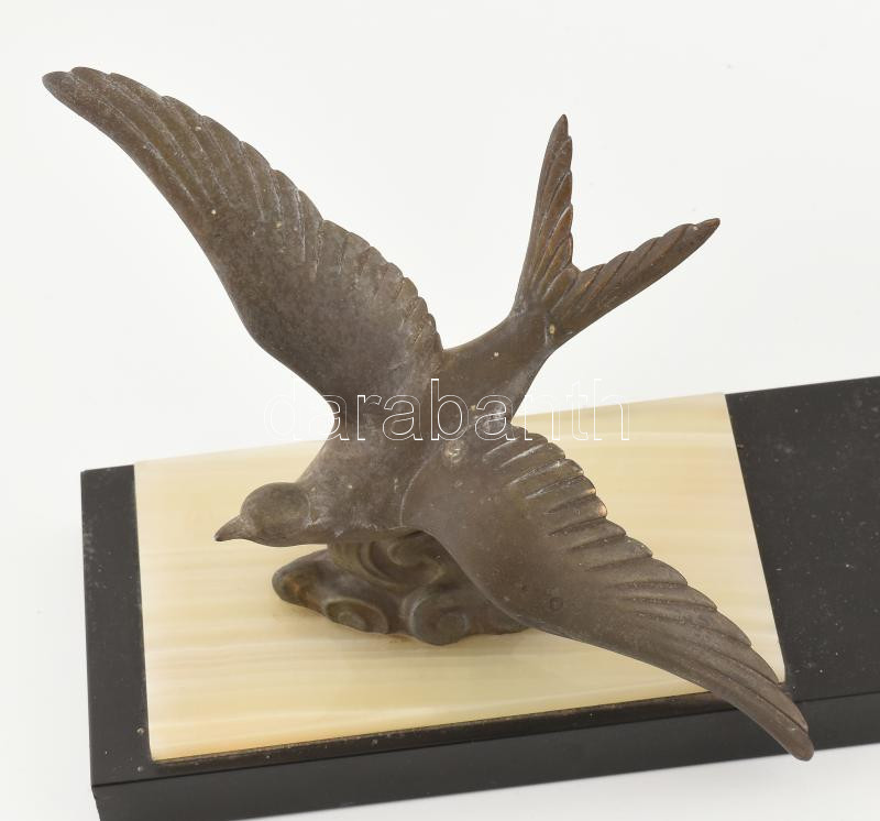 Art Deco ónix, márvány, figurális, kandallóóra, mechanikus, nincs kipróbálva, 24x45 cm - Image 2