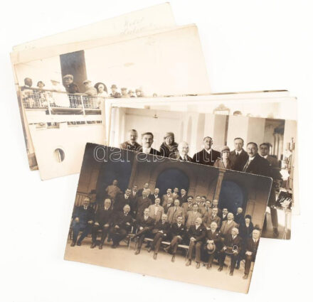 1931-1937 Balatonfüredi orvoskongresszusok (1931, 1937) fotói, 9 db fotólap, balatonfüredi Kurzweil (Frigyes/Fényképész/Műterem) műterem fotói, az egyik sarkán törésnyommal, az egyik sarkán kis törésnyommal, egy-két felületén kis