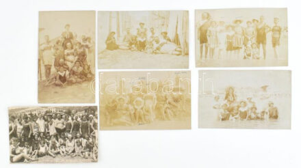 1908-1909-1911 Gradói nyaralások fotói, 5 db fotólap, a hátoldalakon feliratozottak, a felületeken bejegyzésekkel, egy fotó sarkán törésnyommal, 8x13 cm és 9x14 cm közötti méretben + 1927 Portorose-i (Portoroz), fotólap, a