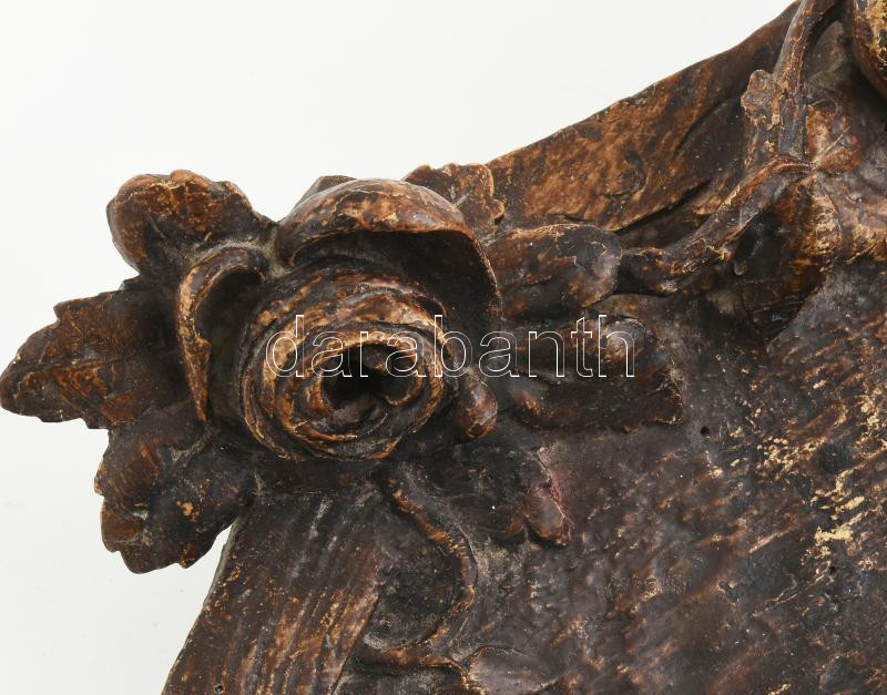 Antik faragott fa tintatartó, betétek nélkül, kopásokkal, 20x36 cm - Image 2