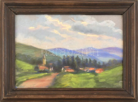 Bertalan Rózsa (1900-1987): Bakonybél, 1930-as évek. Pasztell, papír, jelzés nélkül, balra lent autográf felirattal és datálással, 23x31 cm, üvegezett fakeretben.