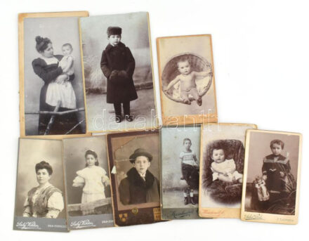 cca 1900-1910 Vegyes keményhátú fotó tétel, 9 db, közte sérült és kopott is, 16x8 cm és 10x6 cm közötti méretben