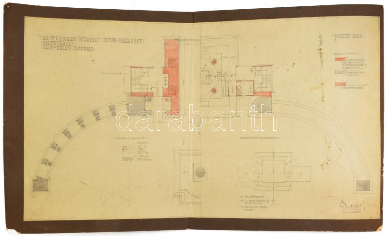 1938 A budapesti Eucharisztikus Kongresszus oltáremelvény terve, 1:100, kartonon, hajtva, 57×95 cm