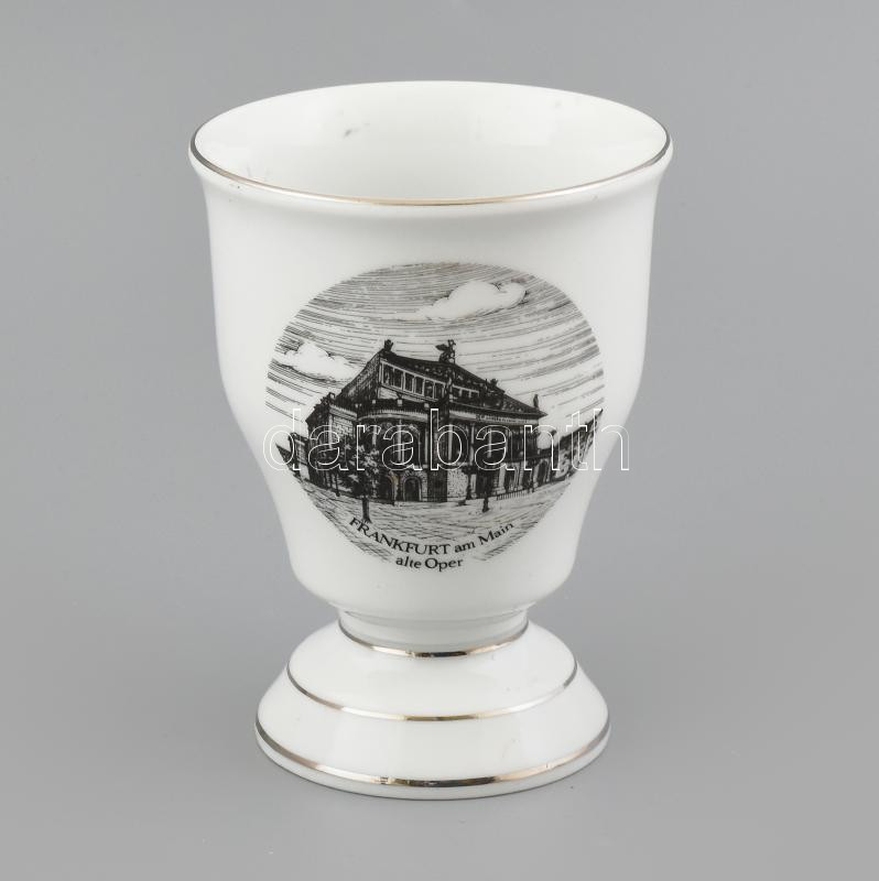 Porcelán pohár, a frankfurti operaház képével, matricás, jelzett (Bavaria TK), apró kopásnyomokkal, m: 12 cm, d: 9 cm.