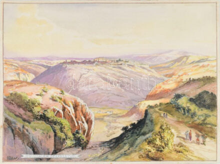 Tichy Kálmán (1888-1968): Jeruzsálem Délkeletről. Akvarell, papír, jelzett, 27x36 cm / Kálmán Tichy (1888-1968): Jerusalem from the southeast. Watercolour on paper, signed, 27x36 cm