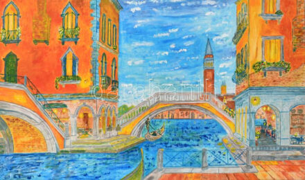Androméda jelzéssel: Velencei részlet. Olaj, farost 30x50 cm