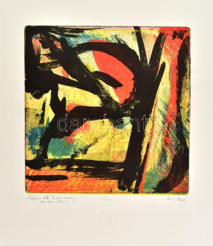 Kéri Imre (1945- ): 'Nyári este' (summer evening). Színes rézkarc, papír, jelzett, számozott: I/XV. 20x20 cm