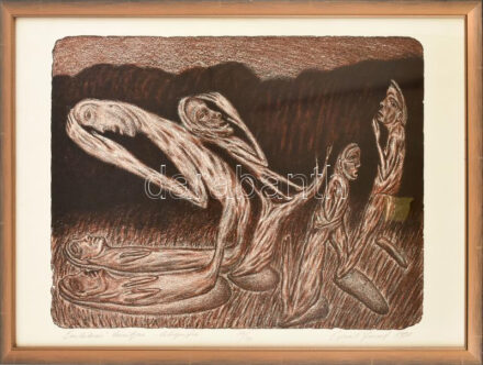 Gaál József (1960-): Emlékezés tévútjai, 1991. Litográfia, papír. Jelzett, számozott: 14/20. Üvegezett fakeretben. 43×54 cm / lithograph on paper, signed, numbered: 14/20, framed