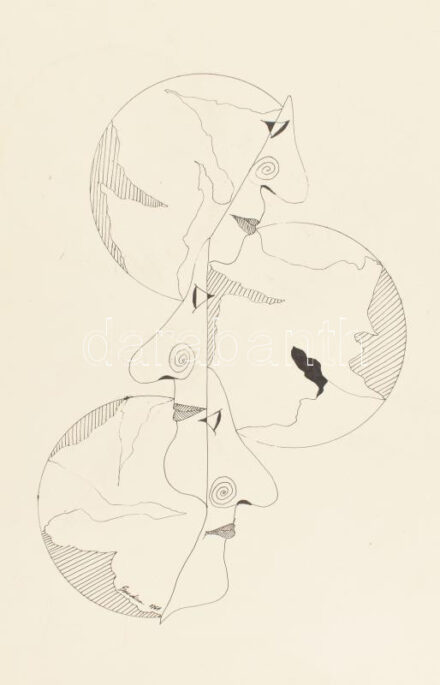 Szász Károly István (1909-1979): Arcok. Tus, papír. Jelzett. 40x30 cm