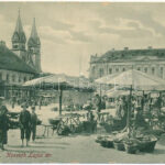 1919 Temesvár, Timisoara; Kossuth Lajos tér, Takarékpénztár, piac, Winternitz Lipót üzlete, villamos. Gerő Manó kiadása / square, market, shops, savings bank, tram (EB)