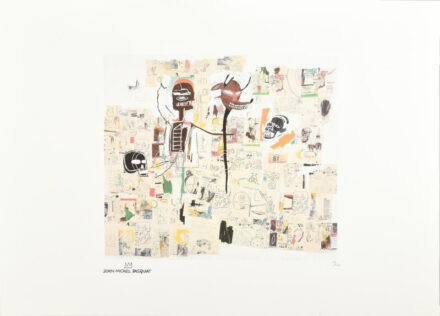 Jean-Michel Basquiat (1960-1988) Ofszet litográfia, papír, jelzett a nyomaton, szárazpecséttel Grafiart - Aviomar UK. tanúsítvánnyal Számozott: 65/100. Lapméret:70x50 cm, / Numbered, marked