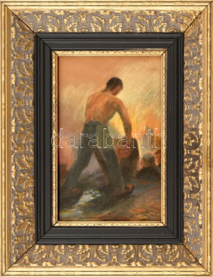 Kohán jelzéssel: Munkás. Pasztell, papír. Üvegezett, dekoratív fakeretben, 20×12,5 cm